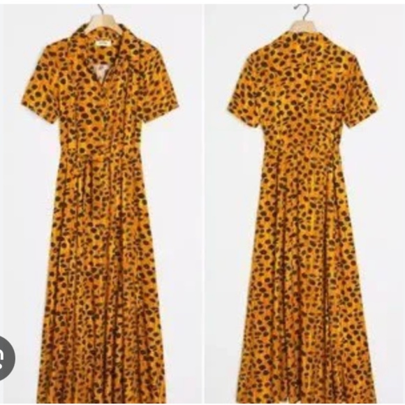 Vianne Maxi Shirtdress Cheetah Leopard Animal Cat Print Art Cottage Maxi Dress - Picture 4 of 9
